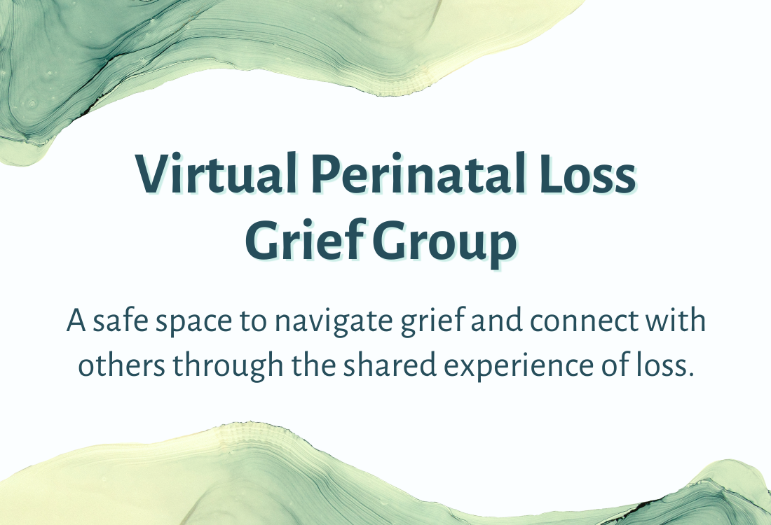 Perinatal Loss Group web graphic Group of people shown from the neck down, sitting in a circle